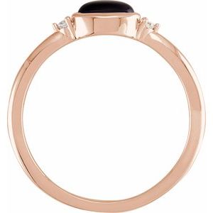 14K Rose Gold 5x3 mm Round Natural Black Onyx & .03 CTW Natural Diamond Ring