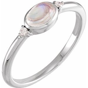 14K White Gold Natural Rainbow Moonstone & .03 CTW Natural Diamond Ring