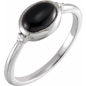 Platinum 8x6 mm Round Natural Black Onyx & .03 CTW Natural Diamond Ring