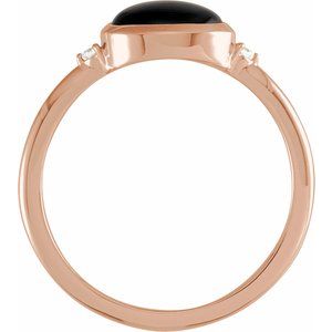 14K Rose Gold 8x6 mm Round Natural Black Onyx & .03 CTW Natural Diamond Ring