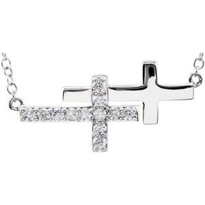 14K White Gold 1/5 CTW Natural Diamond Double Sideways Cross 16-18" Necklace