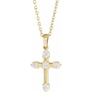 14K Yellow Gold 1/6 CTW Natural Diamond Cross 16-18" Necklace