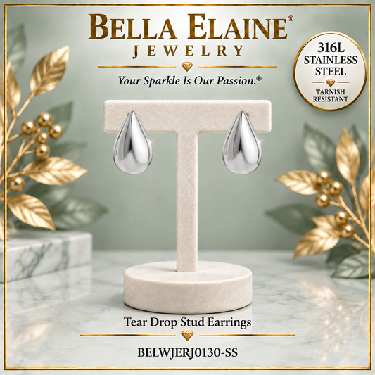 Tear Drop Stud Earrings - 316L Stainless Steel Earrings - Bella Elaine Jewelry