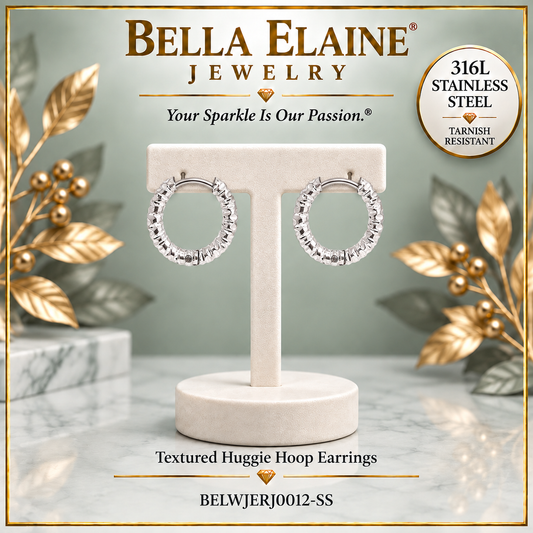 Textured Huggie Hoop Earrings - 316L Stainless Steel Earrings - Bella Elaine Jewelry