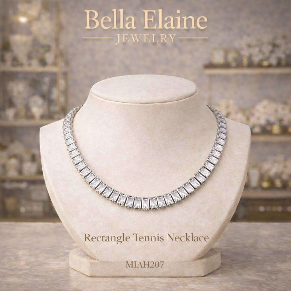 Wide Rectangle CZ Tennis Necklace Collection