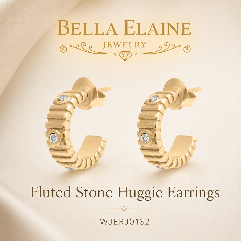 Fluted Stone Huggie Earrings