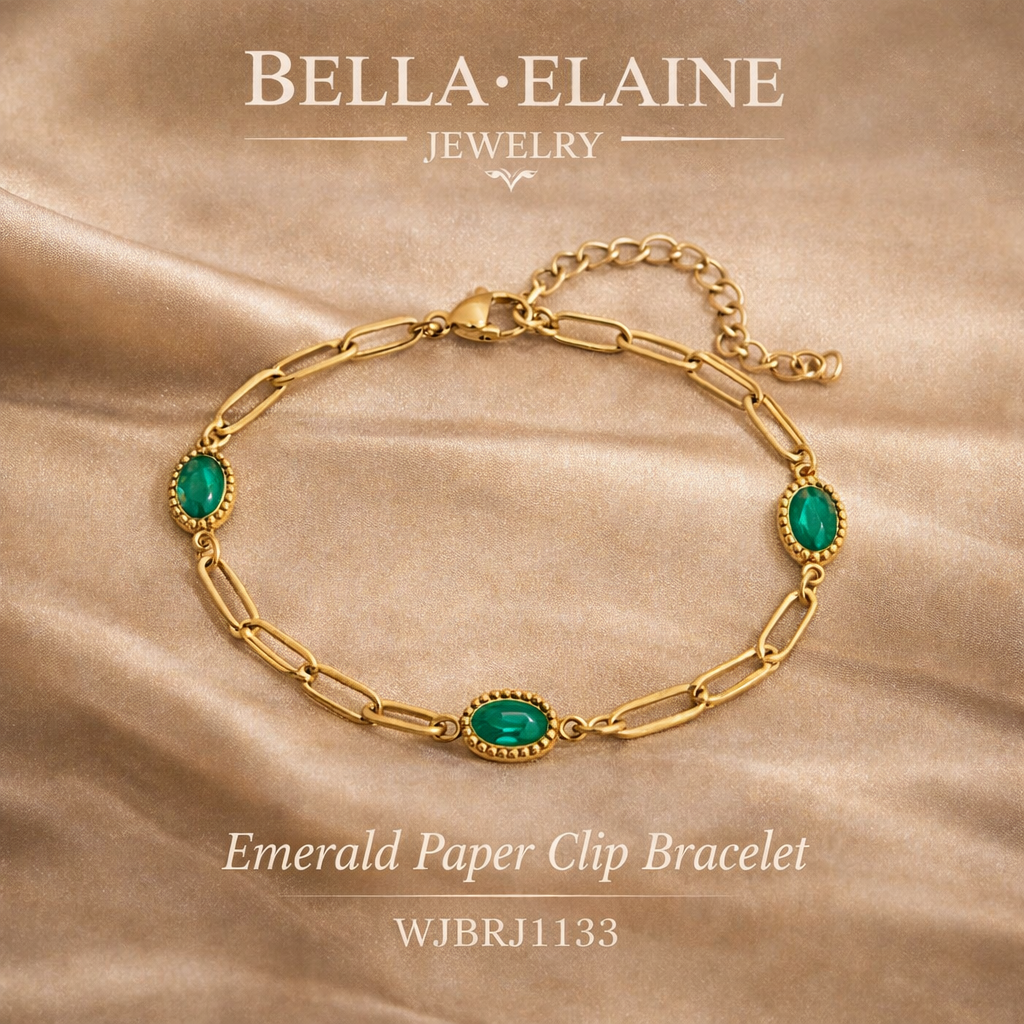 Emerald Paper Clip Bracelet