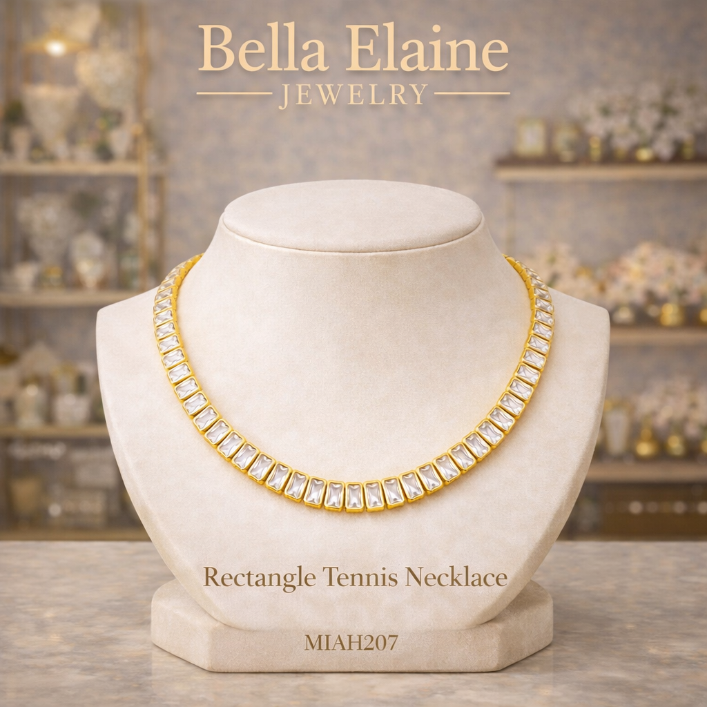 Wide Rectangle CZ Tennis Necklace Collection