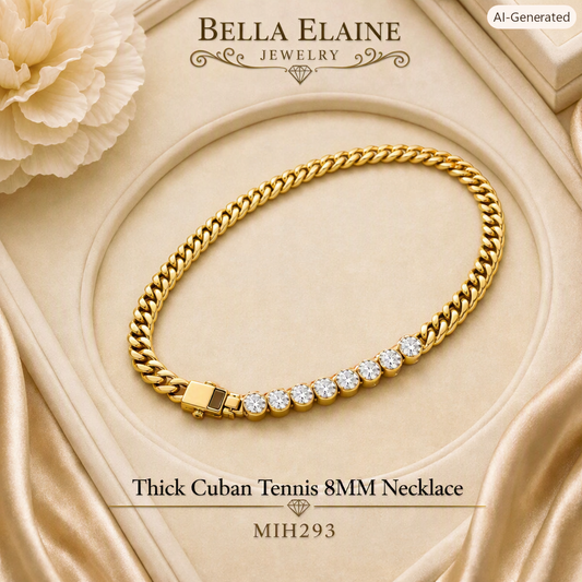 Thick Cuban Tennis 8MM Necklace in 18K Gold Filled – Bella Elaine Jewelry