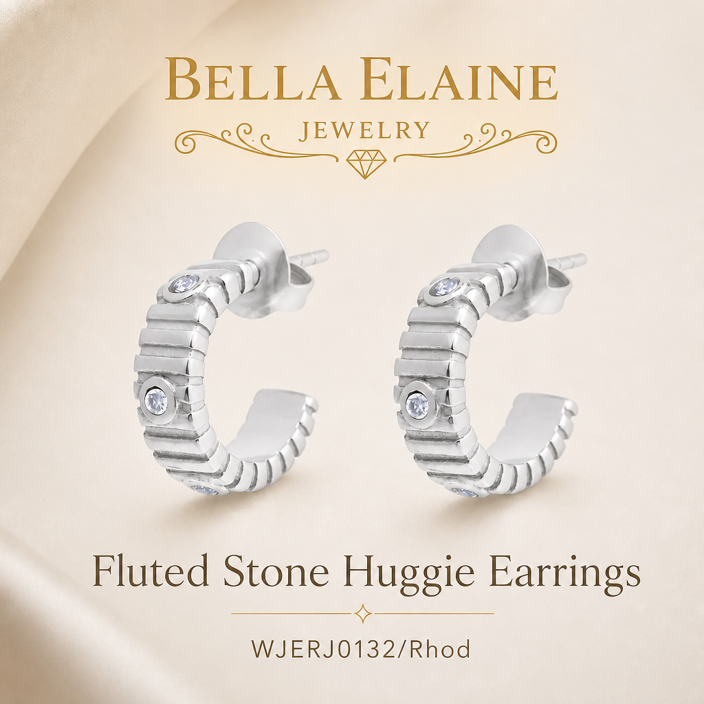 Fluted Stone Huggie Earrings
