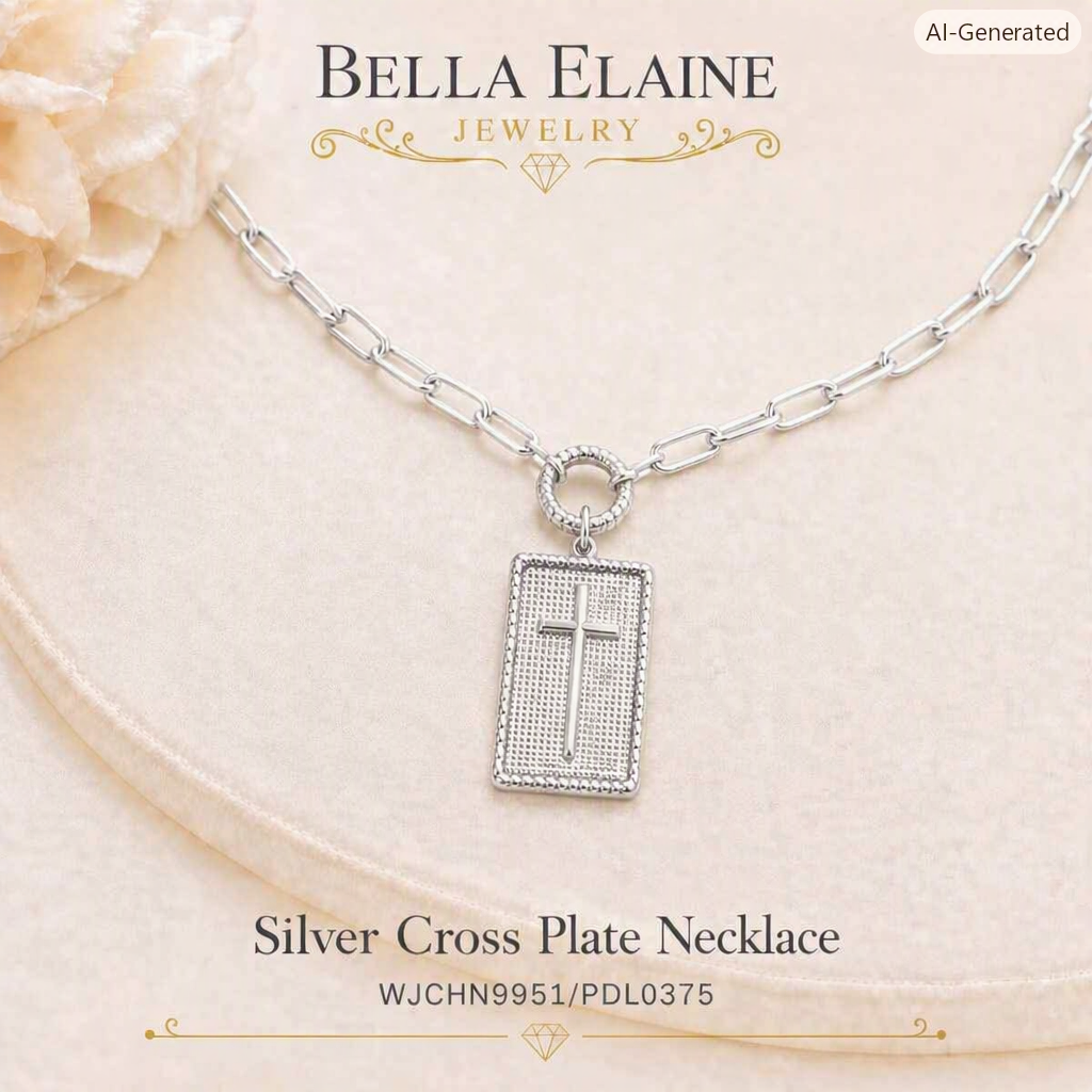 Silver Cross Plate Necklace