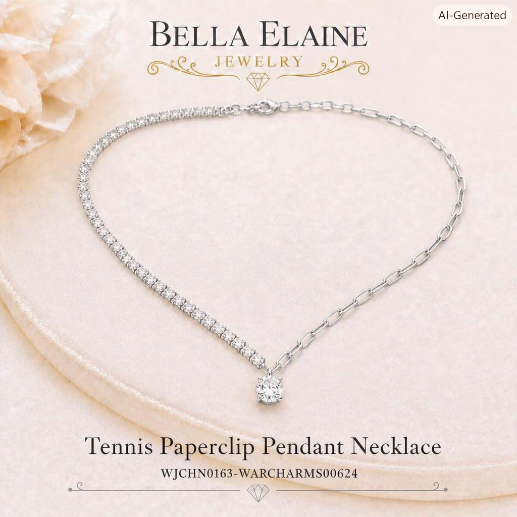 Tennis Paperclip Pendant Necklace