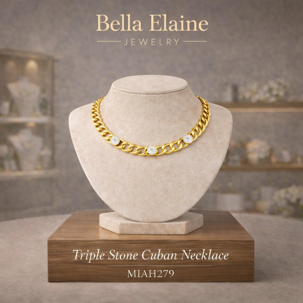 Triple Stone Cuban Necklace