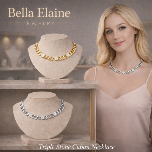 Triple Stone Cuban Necklace