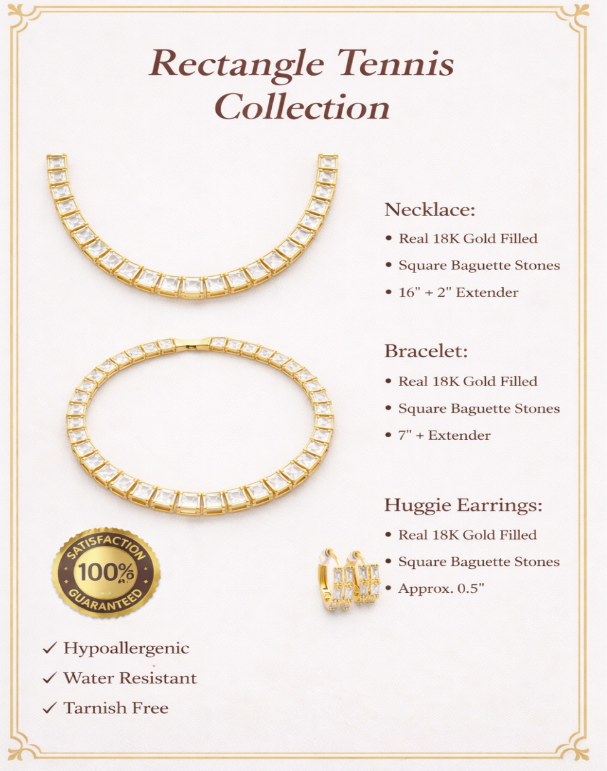 Wide Rectangle CZ Tennis Necklace Collection