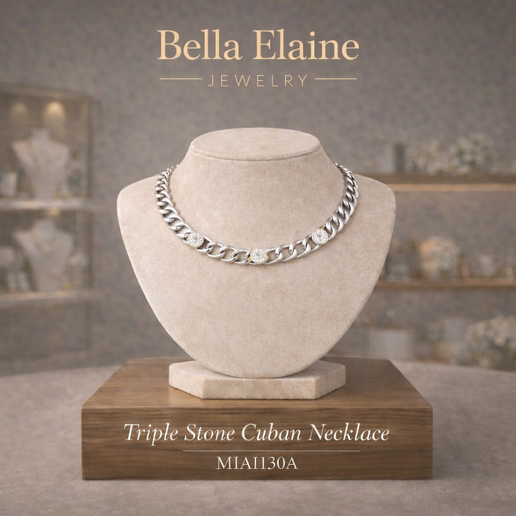 Triple Stone Cuban Necklace
