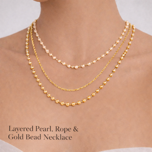 Triple Layered Beaded Rope Pearl Necklace
