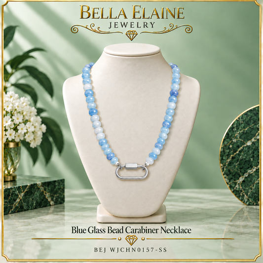 Blue Glass Bead Carabiner Necklace