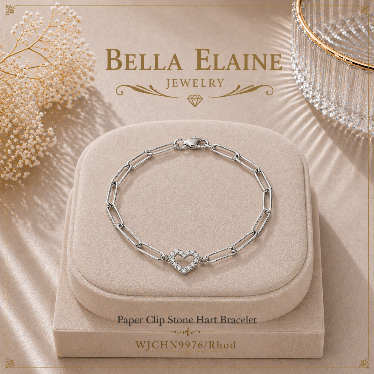 Paper Clip Stone Heart Bracelet