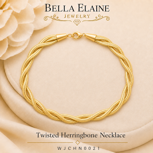 Twisted Herringbone Necklace in 18K Gold PVD Stainless Steel – Bella Elaine Jewelry