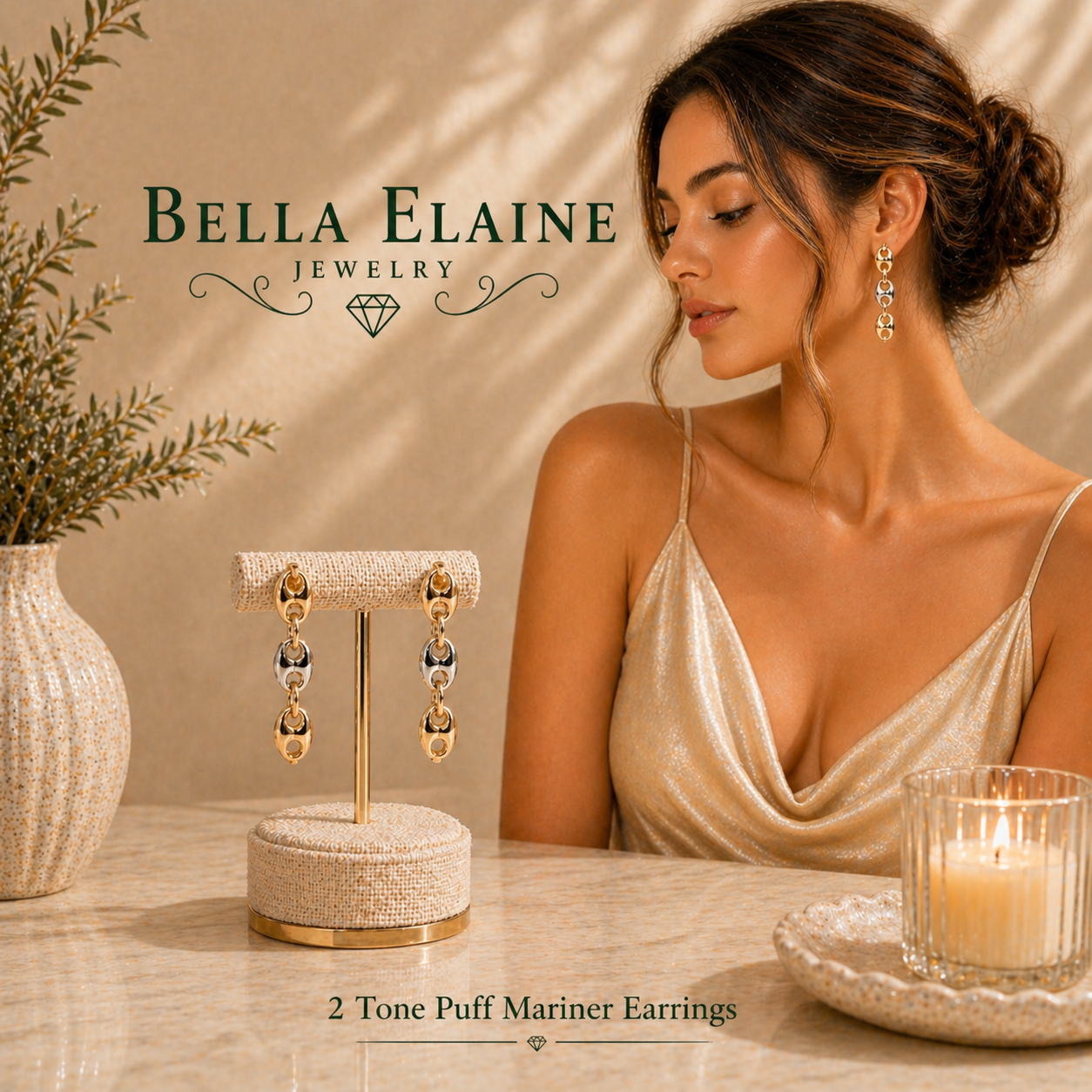 3 tone Puff Mariner Earrings
