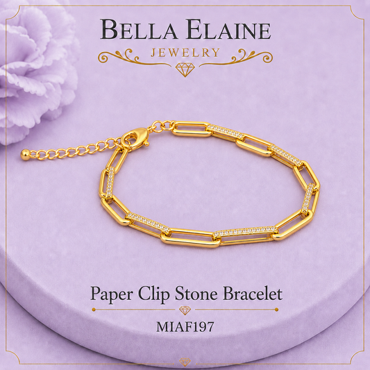Paperclip Stone link Bracelet in 18K Gold Filled – Bella Elaine Jewelry