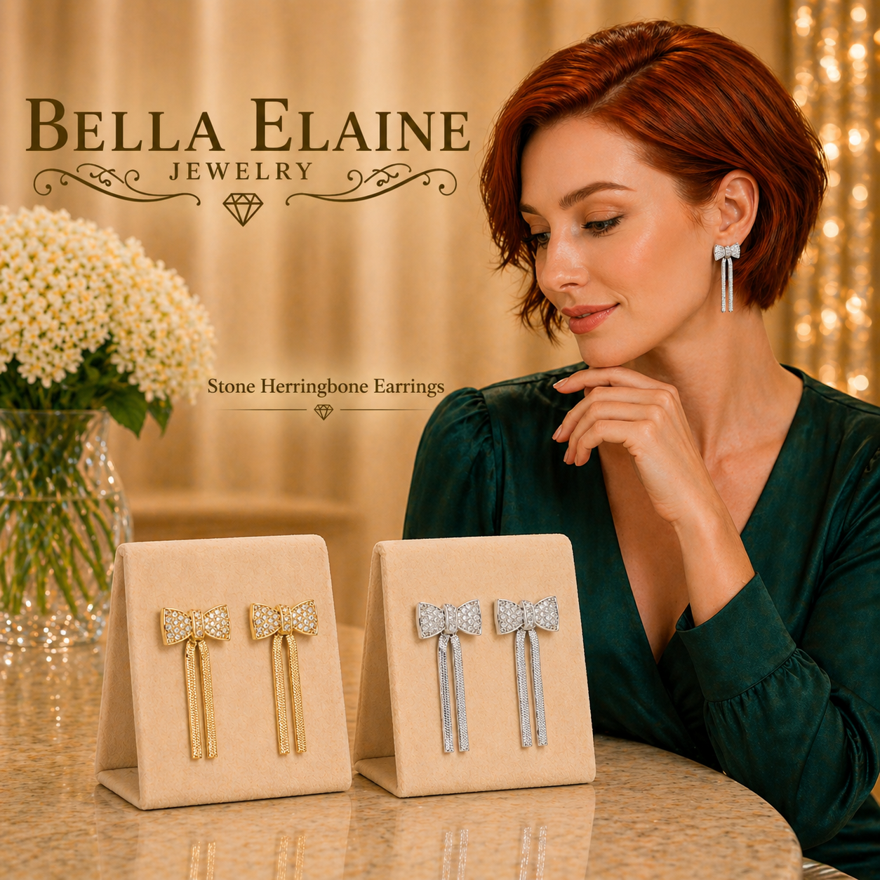 Stone Herringbone Earrings