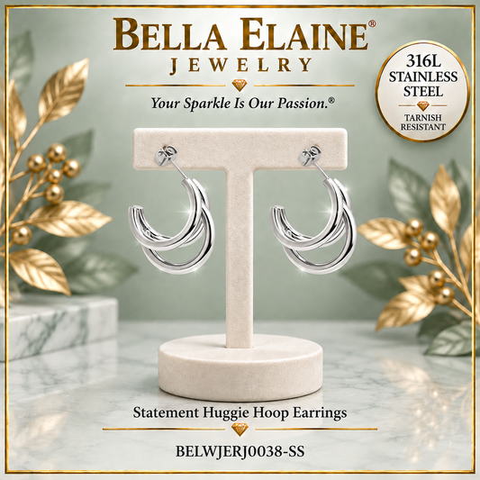 Statement Huggie Hoop Earrings - 316L Stainless Steel Earrings - Bella Elaine Jewelry