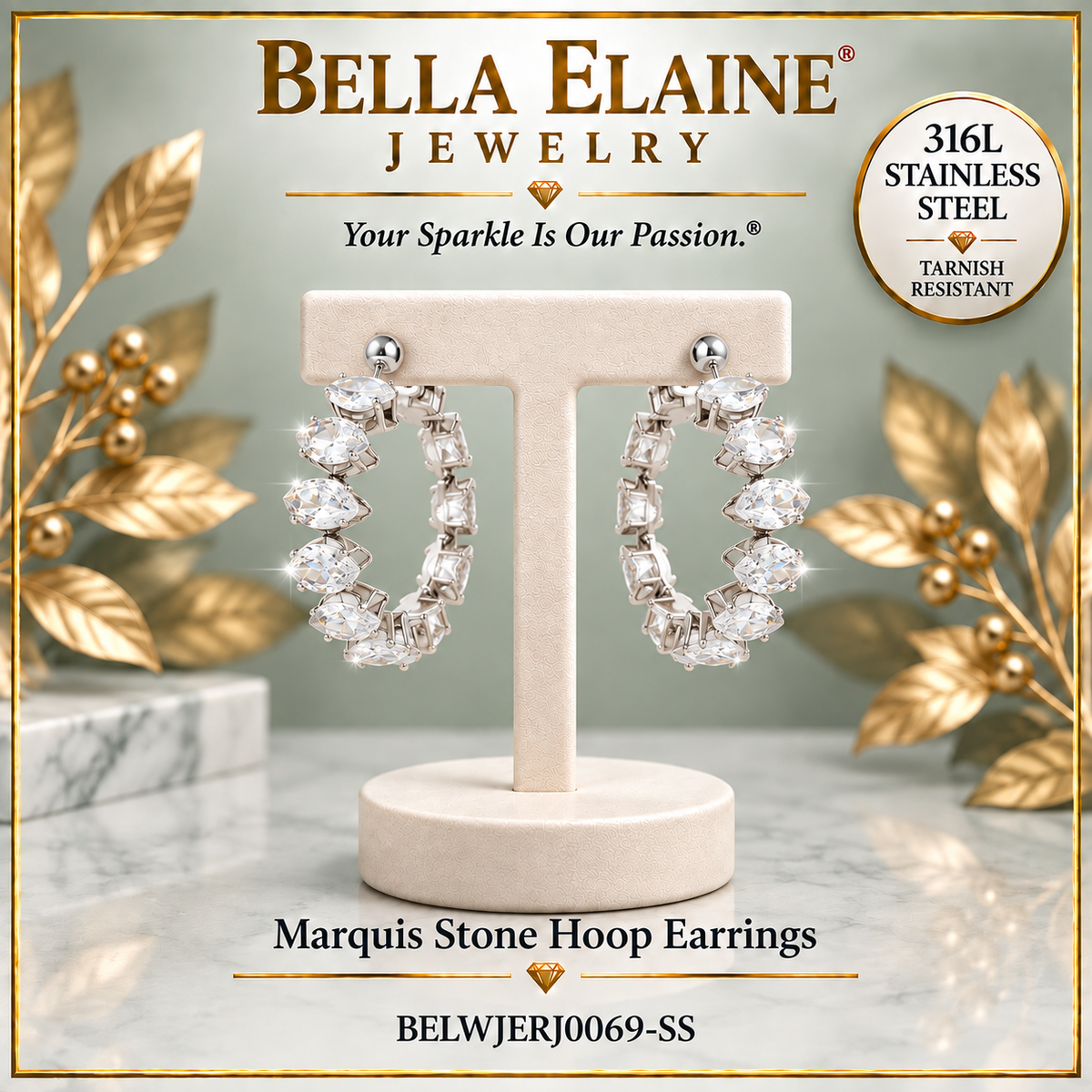 Marquis Stone Hoop Earrings