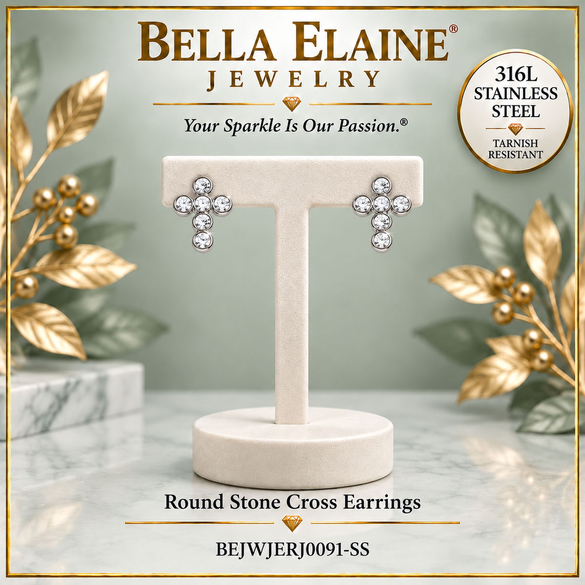 Round Stone Cross Earrings