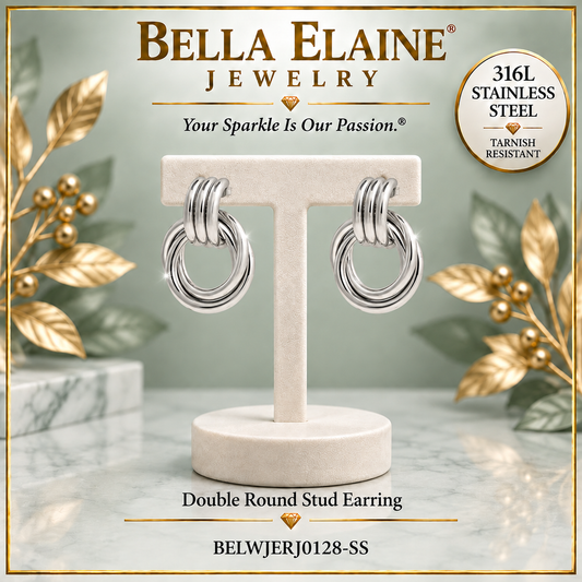 Double Round Stud Earring - 316L Stainless Steel Earrings - Bella Elaine Jewelry