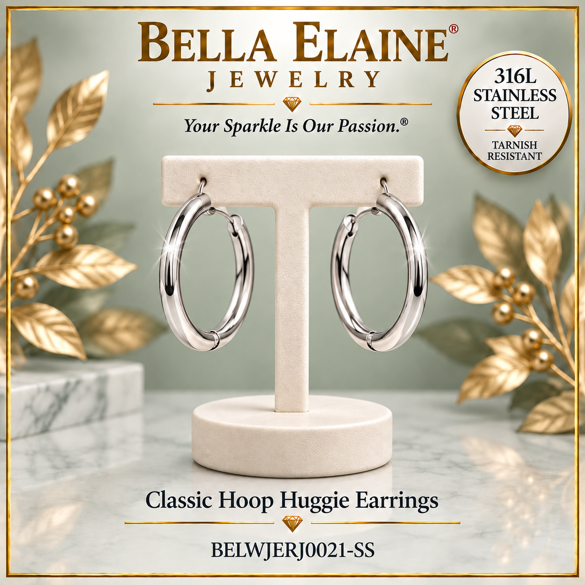 Classic Hoop Huggie Earrings - 316L Stainless Steel Earrings - Bella Elaine Jewelry