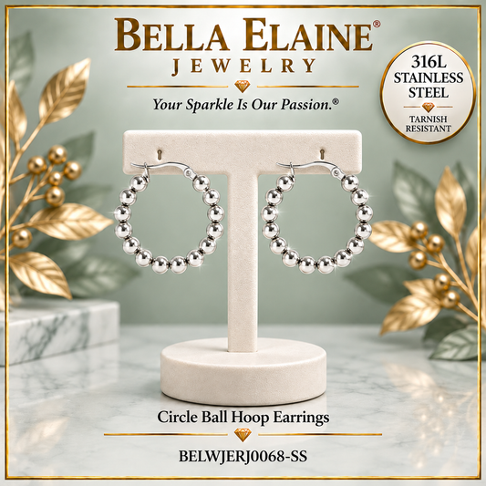 Circle Ball Hoop Earrings - 316L Stainless Steel Earrings - Bella Elaine Jewelry