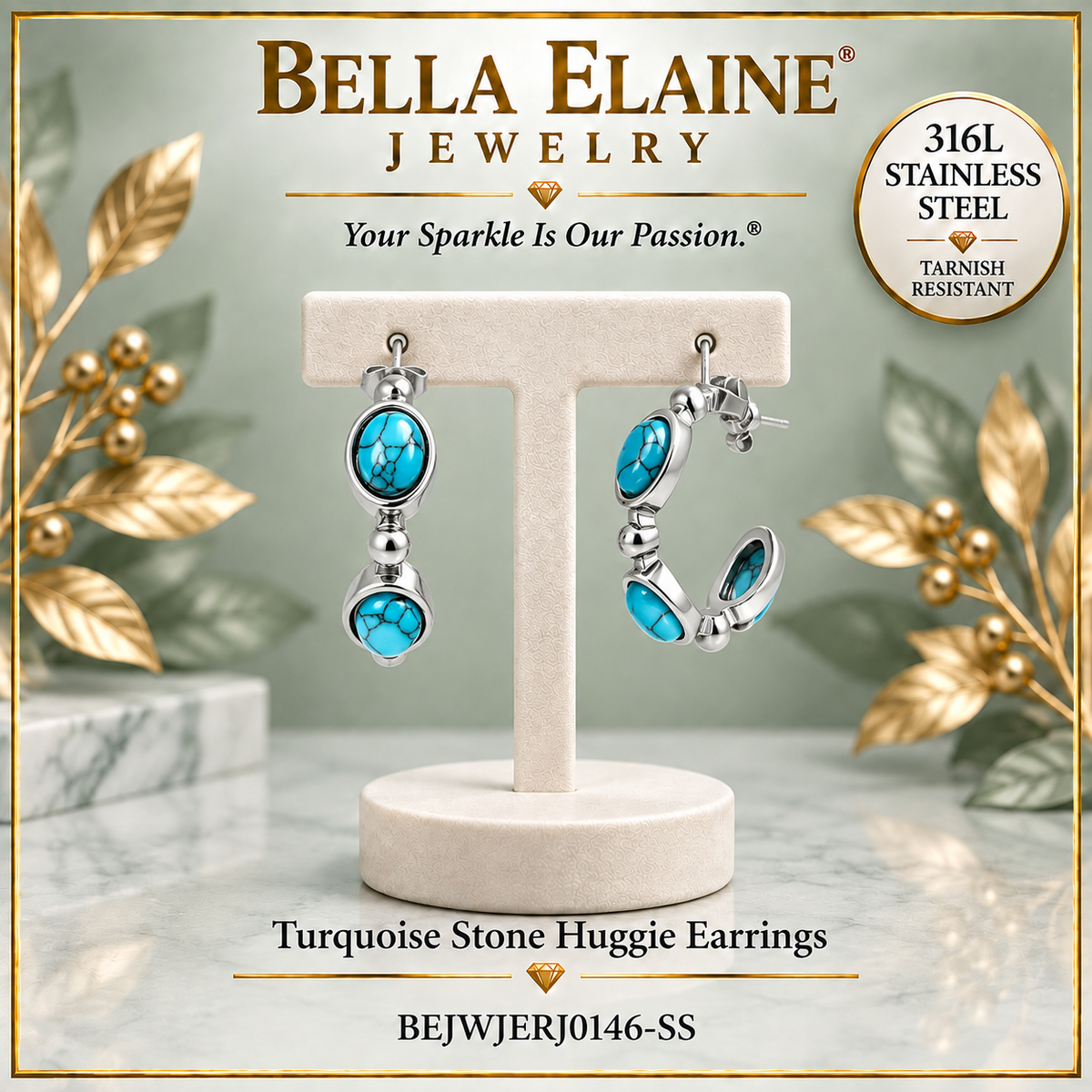 Turquoise Stone Huggie Earrings