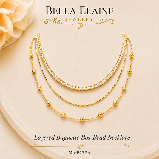 Triple Baguette Box Bead Necklace