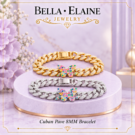 Cuban Pave Multi Colored Butterfly 8mm Bracelet