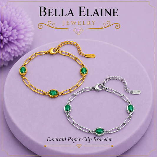 Emerald Paper Clip Bracelet in 18K Gold PVD Stainless Steel – Bella Elaine Jewelry
