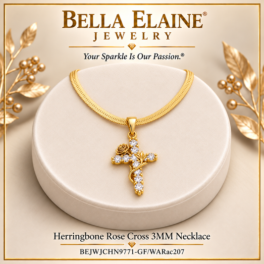 Herringbone Rose Cross 3MM Necklace