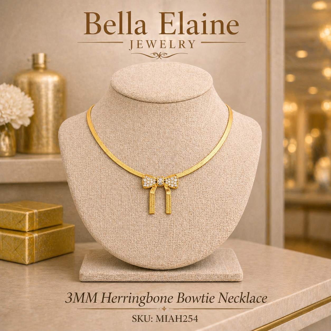 3 MM Herringbone Bowtie Necklace