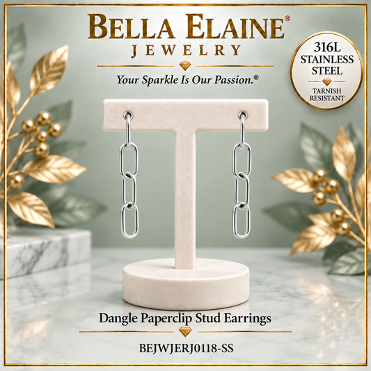 Dangle Paperclip Stud Earrings - 316L Stainless Steel Earrings - Bella Elaine Jewelry