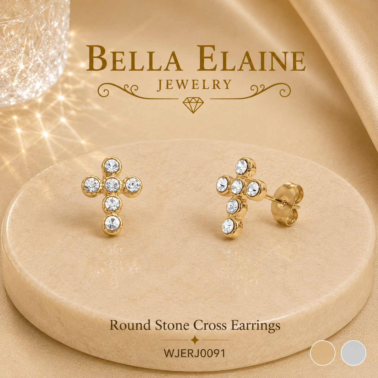 Round Stone Cross Earrings
