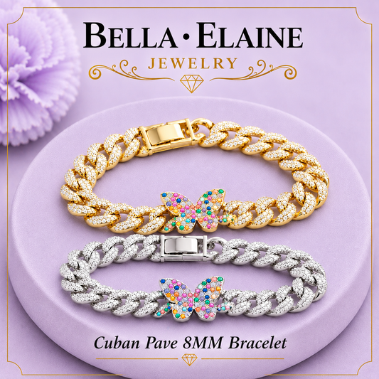 Cuban Pave Multi Colored Butterfly 8mm Bracelet in 18K Gold Filled – Bella Elaine Jewelry