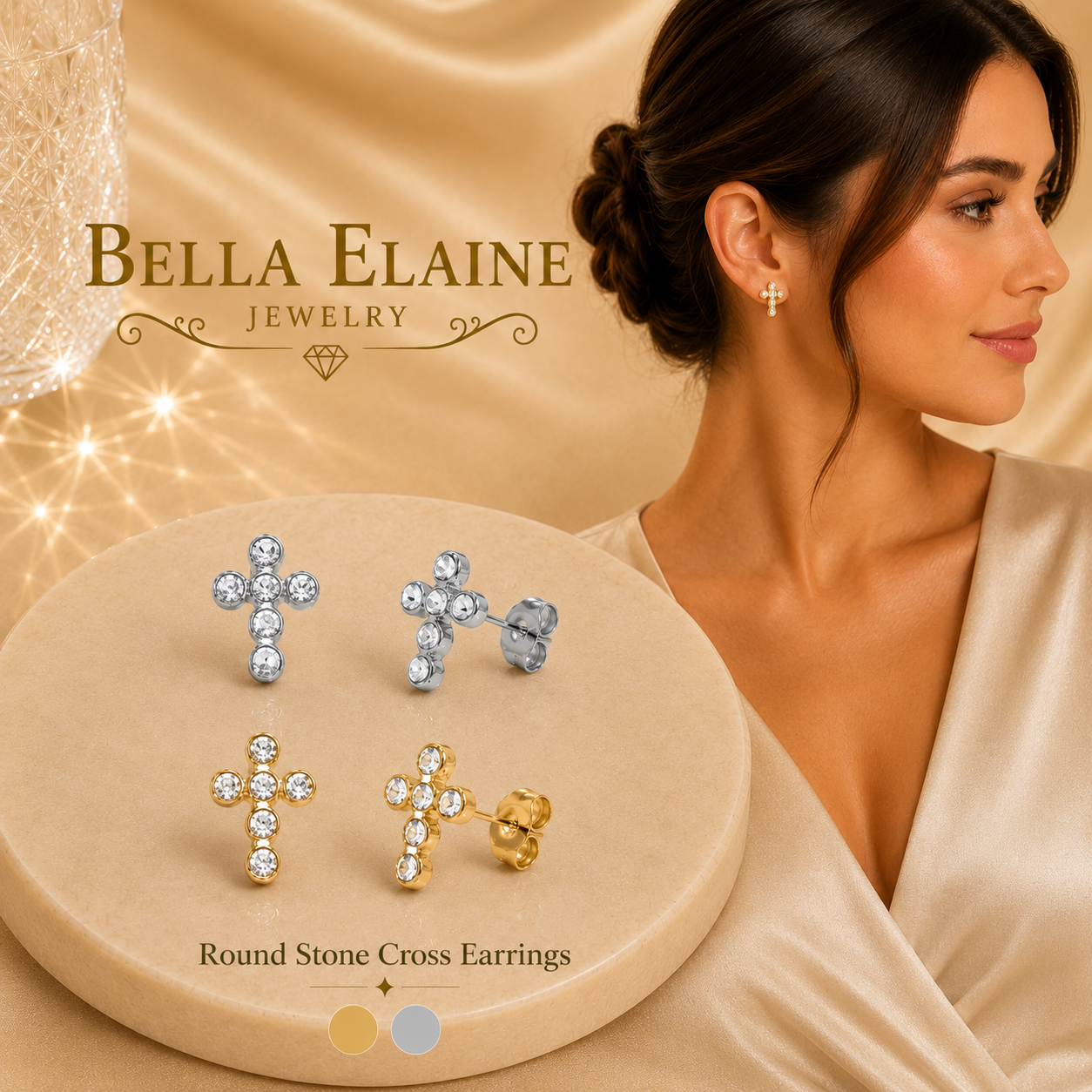 Round Stone Cross Earrings