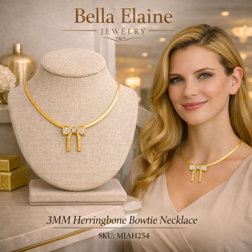 3 MM Herringbone Bowtie Necklace