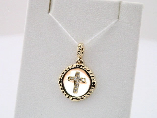 14K Yellow Gold .04 CTW Natural Diamond Cross Rope Pendant