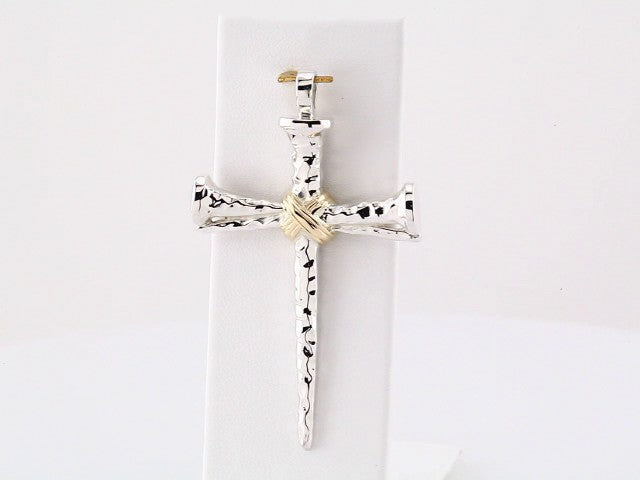 Sterling Silver & 14K Yellow Gold Nail Cross Pendant