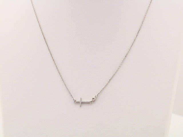 Platinum .03 CTW Natural Diamond Sideways Cross 16-18" Necklace