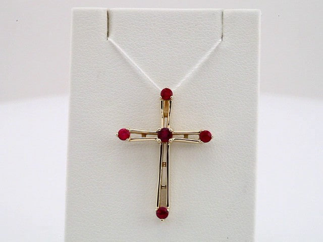 14K Yellow Gold Natural Ruby Cross Pendant