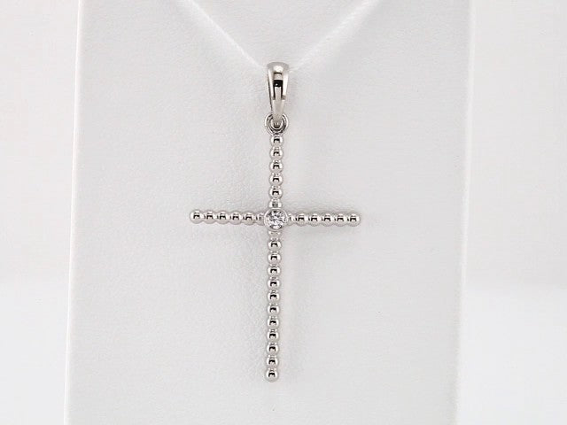 14K White Gold 33.3x17.6 mm .03 CTW Natural Diamond Beaded Cross Pendant