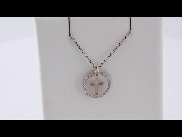 14K White Gold .07 CTW Natural Diamond Pierced Cross 18" Necklace